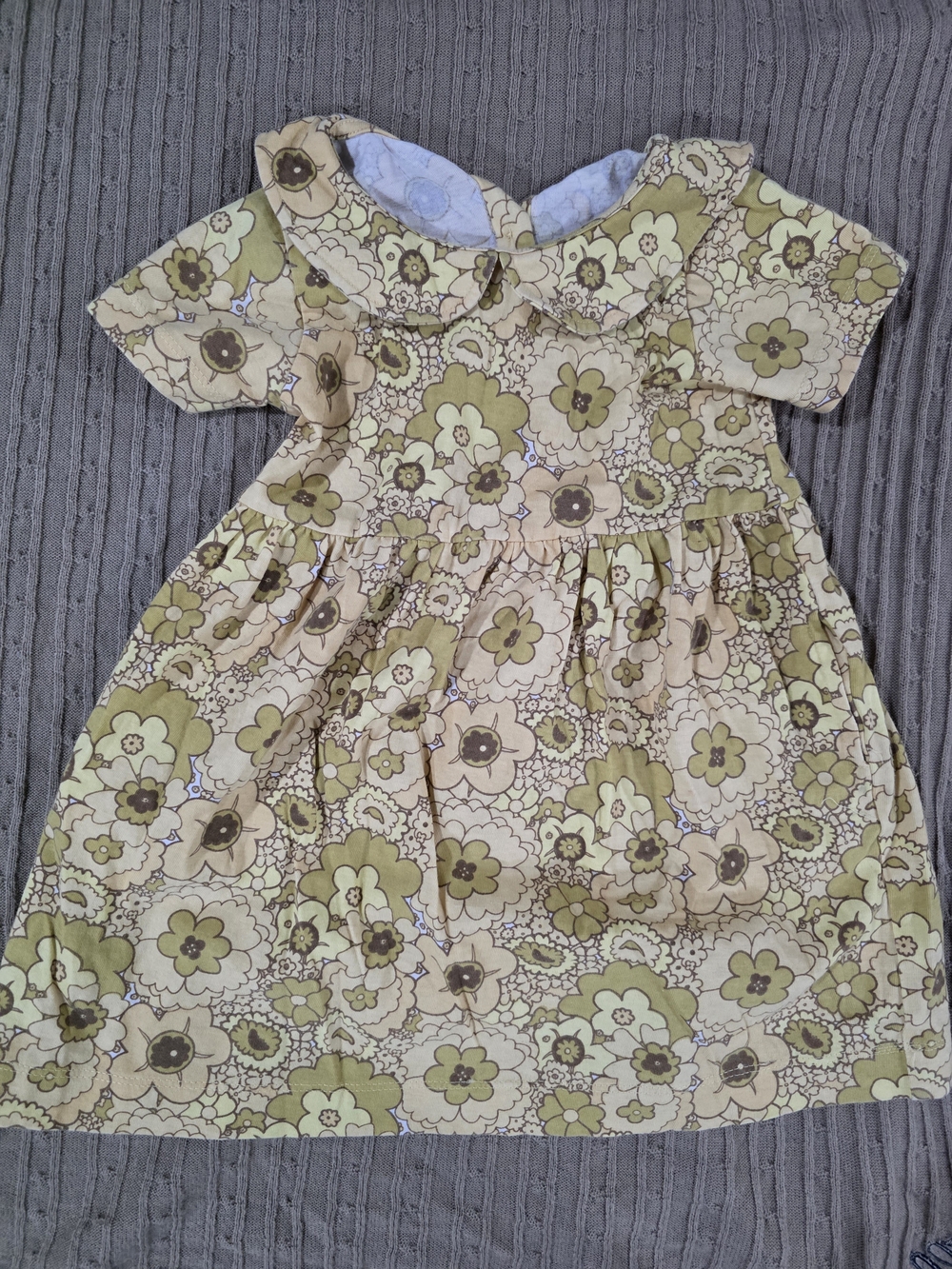 Girls' Mid Century Floral Kate Quinn Peter Pan Collar Dress - Olive Green